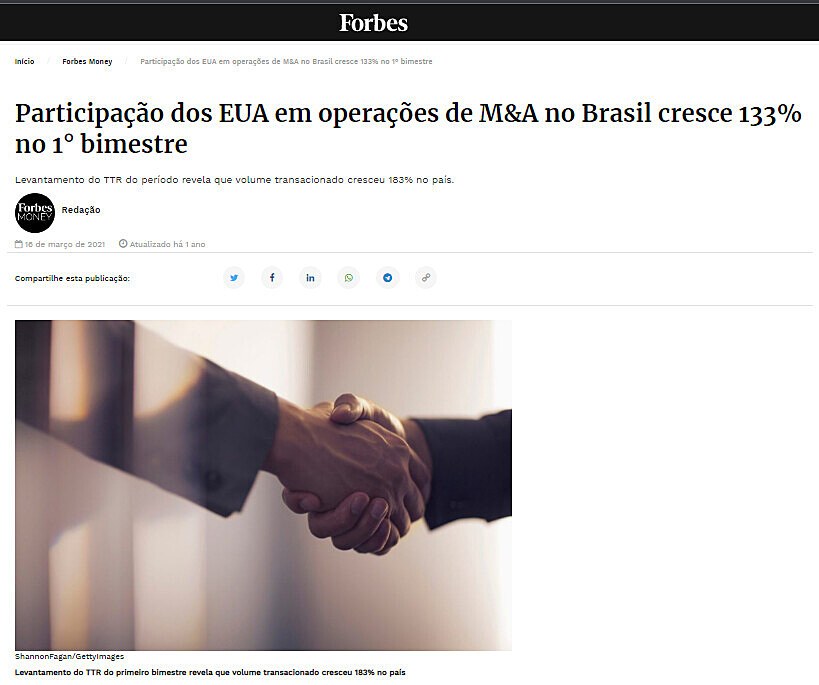 Participao dos EUA em operaes de M&A no Brasil cresce 133% no 1 bimestre